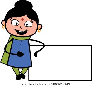 Cartoon Indian Lady With Empty Banner