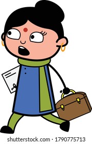 Cartoon Indian Lady Going to Office Design Illustration