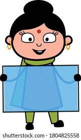 Cartoon Indian Lady holding a glass banner