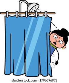 Cartoon Indian Lady taking shower Character Design Illustration