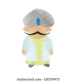 cartoon indian man with mustache turban dhoti vector illustration eps 10
