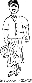 Cartoon Of Indian Man Wearing South Indian Dress Dhoti Kurta, South Indian Man Doodle, South Indian Woman Mascot Character