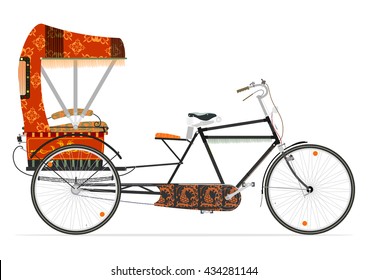 Cartoon Indian rickshaw on a white background. Flat vector