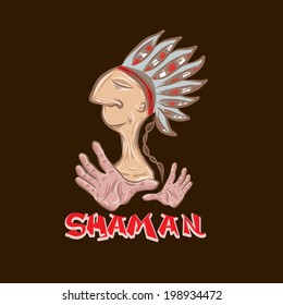 Cartoon indian shaman, vector illustration for your design, eps10, 3 layers.