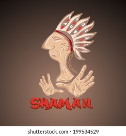 Cartoon indian shaman, vector illustration for your design, eps10, 3 layers.