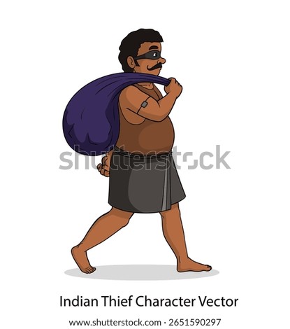 Cartoon Indian Thief Character Vector, Cartoon Thief Illustration