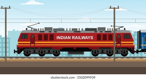 Cartoon Indian Train With Background Vector, Indian Train Vector