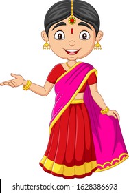 Cartoon Indian woman in traditional clothes