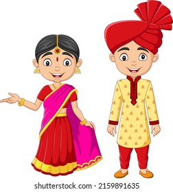 Cartoon Indians Man Woman Traditional Costume Stock Vector (Royalty ...