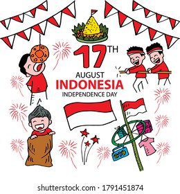 Cartoon Indonesia traditional games during independence day. 17 August.