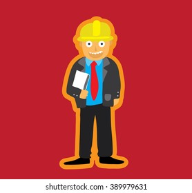 cartoon industrial worker wearing safety helmet 