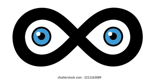 Cartoon infinite, eye symbol or pictogram. Line pattern. eternity, infinite, endless, loop symbols. Look, evil eyes pictogram. Vector unlimited infinity line shape sign. Infinit repetition pattern