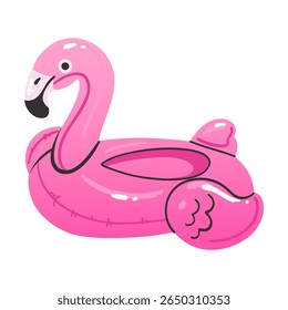 Brinquedo inflável do desenho animado. Colchão ou anel flamingo de natação colorido, piscina de verão de água de borracha acessório de natação engraçado, vetor plano isolado elemento gradiente