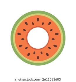 Cartoon inflatable watermelon ring for swimming and beach fun in summer time.