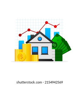 Cartoon infographic. House money. Vector isometric illustration. Cartoon vector illustration. Finance isometric