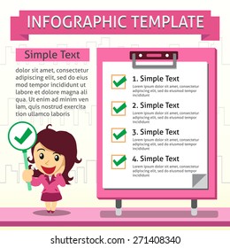 Cartoon infographic template of business woman and board