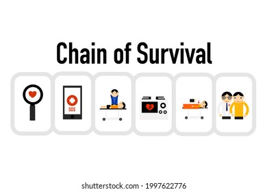 Cartoon of In-Hospital Chain of Survival on white background. Chain of Basic and Advance Life support.