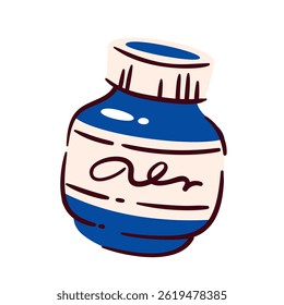 Cartoon ink art tool doodle for drawing and calligraphy projects. Vector illustration of art tool doodle ink bottle to artists and students.