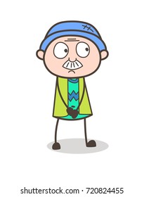 Cartoon Innocent Grandpa Calm Expression Vector Illustration