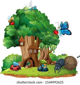 Cartoon insect and beetle in the forest  illustration