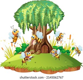 Cartoon insect and beetle in the forest  illustration