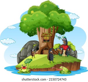 Cartoon insect and beetle in the forest  illustration