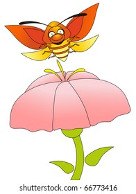 cartoon insect - color bug and flower