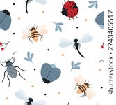 cartoon insect colorful seamless pattern