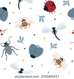 cartoon insect colorful seamless pattern