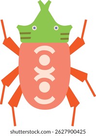A cartoon insect with a crown is shown in a bold, geometric style.  The creature is depicted with simple shapes and lines for a playful look. Cartoon vector illustration