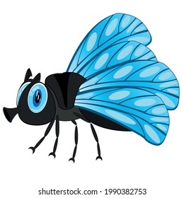 El insecto de dibujos animados mosca sobre fondo blanco está aislado