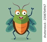 Cartoon insect, Happy bug, cute little beetle. Wildlife insect vector Illustration bug character. Bug insect of character wildlife. Colorful bug isolated.