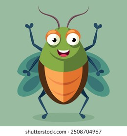 Cartoon insect, Happy bug, cute little beetle. Wildlife insect vector Illustration bug character. Bug insect of character wildlife. Colorful bug isolated.