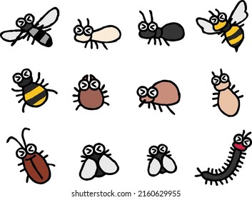 Cartoon insect pests illustration set - run away.