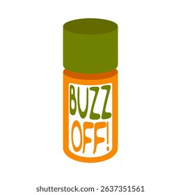 Cartoon Insect Repellent Spray Bottle. Orange plastic spray bottle with green cap, isolated on white background. Flat cartoon style with minimal details and bold color contrast.