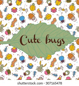 Cartoon insects. Funny creative postcard with bugs in vector.