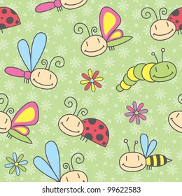 cartoon insects seamless pattern