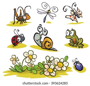 Cartoon Insects and small animals set.