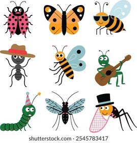 cartoon insects vector isolated on white background