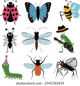 cartoon insects vector isolated on white background