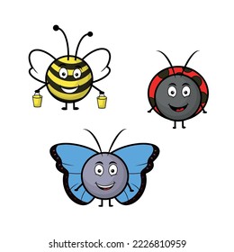 Cartoon insects in vector. Ladybug, butterfly, bee