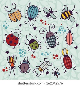 Cartoon Insects In Vector Set. Funny & Cute Bugs For People Who Love Insects.