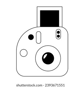 Cartoon instant vintage camera in black and white