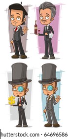 Cartoon intelligent man in suit with stick character vector set