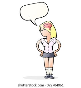 cartoon intelligent woman with speech bubble