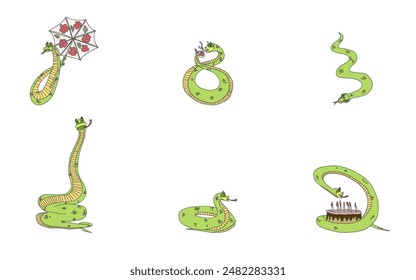 cartoon interesting snakes different situations. vector stock image