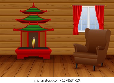 Cartoon interior of the chinese living room
