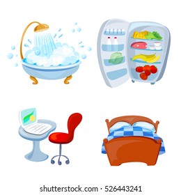 cartoon interior, house, detail. vector illustration
