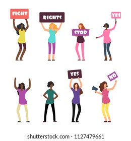 Cartoon international women protesters, feminism, womens rights and protest set. Vector illustration