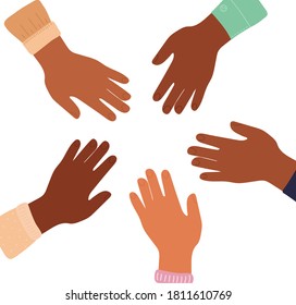 Cartoon inter-racial friendship, solidarity of peoples, Association of different people. Teamwork.concept of international friendship. Vector isolated on white